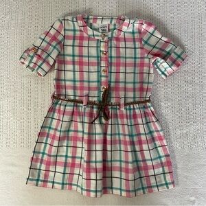 Carter's Pink and White Pleated Sundress with 3/4 Cuffed Sleeves